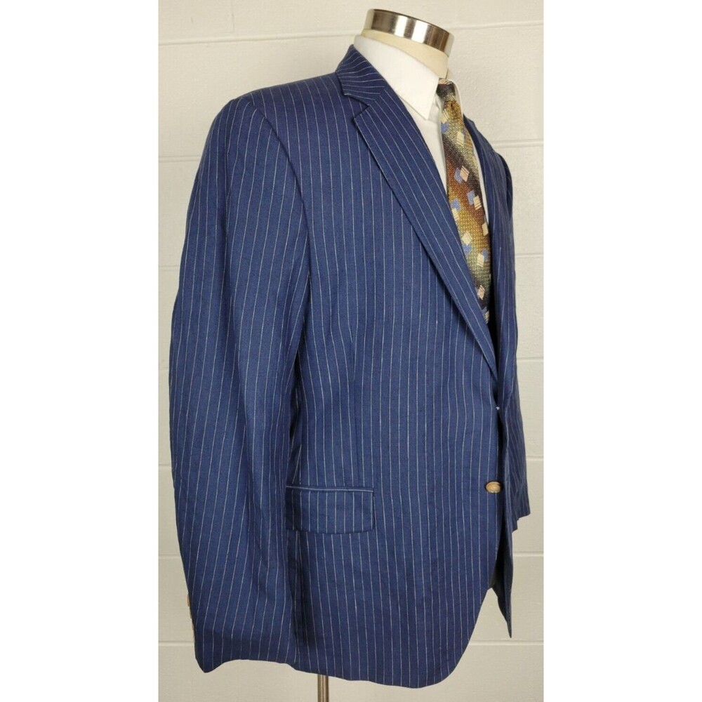 Lands End Mens Blue Linen Pinstripe Sport Coat‎ Jacket 44 - Picture 3 of 11